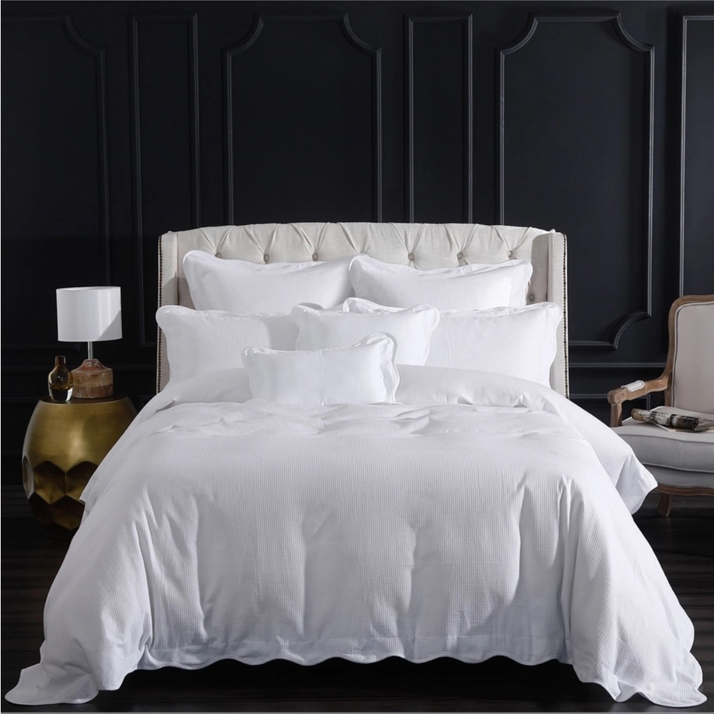 Pure 100% cotton 200 threadcount scalloped edge luxury duvet set cover & 2 shams